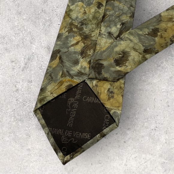 CARNAVAL DE VENISE Gray/Beige Art Silk LUXURY Tie HANDMADE ITALY - Picture 5 of 6